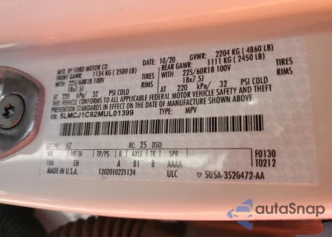 2021 Lincoln Corsair z USA, uszkodzony, nr VIN 5LMCJ1C92MUL01399